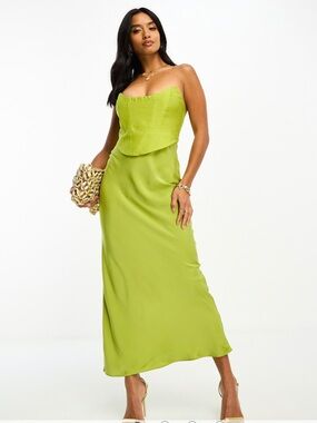 ASOS Petite Bright Lime Strapless Corset Maxi Dress